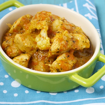 Chickem and cauliflower curry with cumin rice